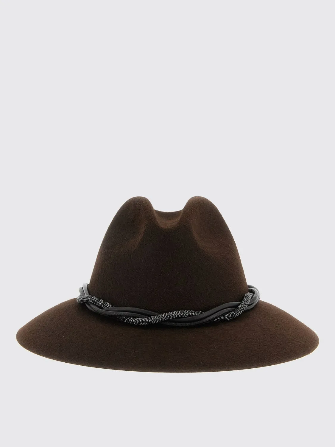 Cappello Fedora Brunello Cucinelli in feltro con monile intrecciato