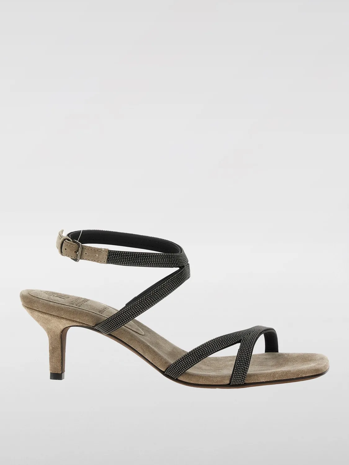 Sandalo Brunello Cucinelli in camoscio con monile