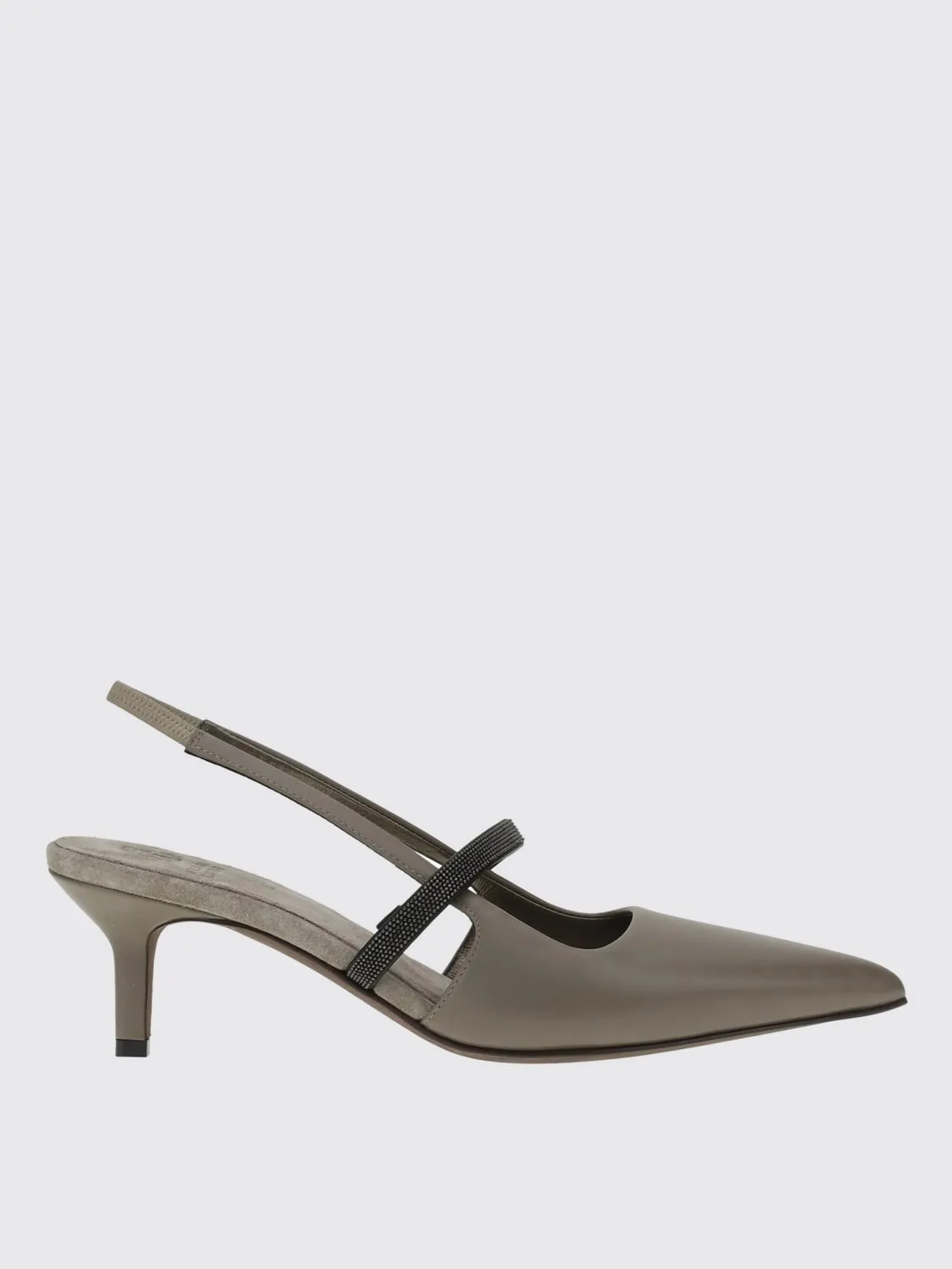 Slingback City Brunello Cucinelli in nappa con monile Shiny Strap