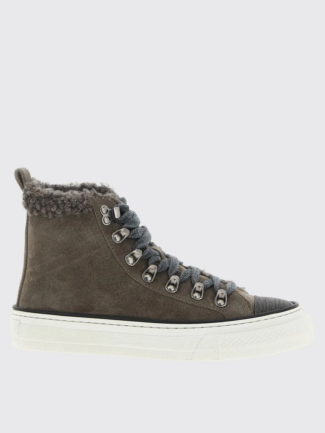 Sneakers Brunello Cucinelli in camoscio e shearling con monile