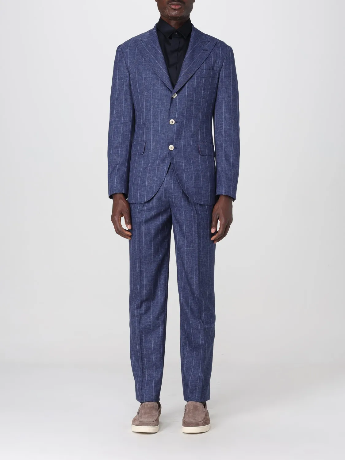 Abito a monopetto in lana vergine gessata Brunello Cucinelli