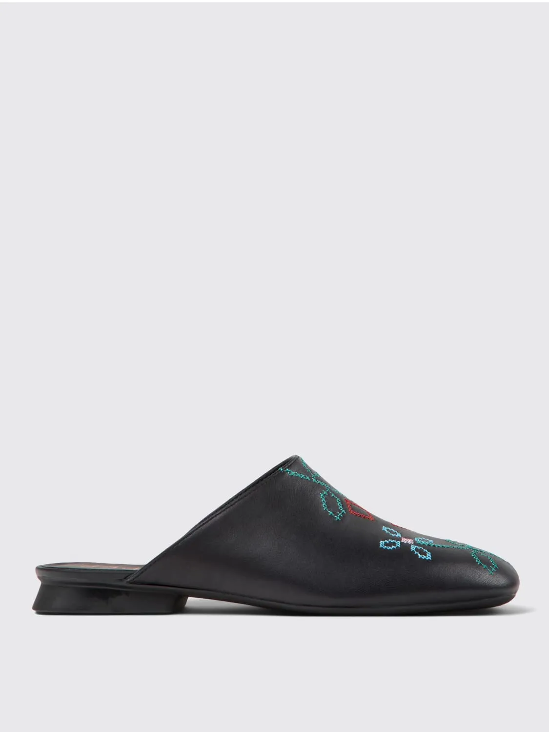 Mules Twins Camper in pelle con ricamo floreale