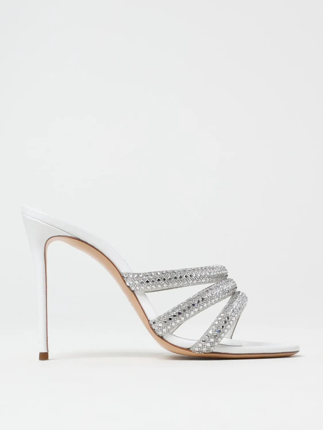 Mules Julia Stratosphere Casadei in raso e pelle con strass