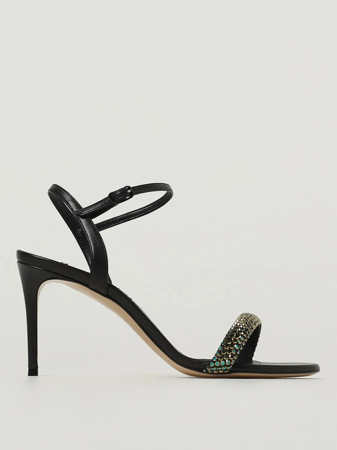 Sandalo Casadei in pelle con strass applicati