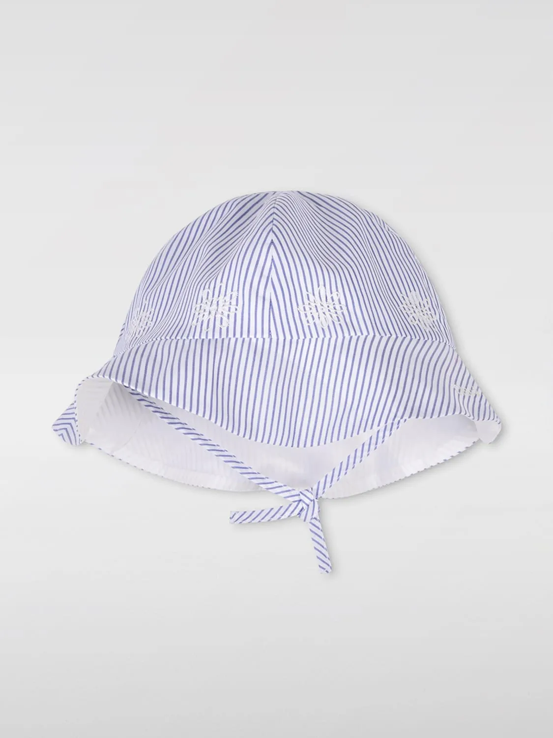 Cappello Chloè in cotone a righe con fiori ricamati