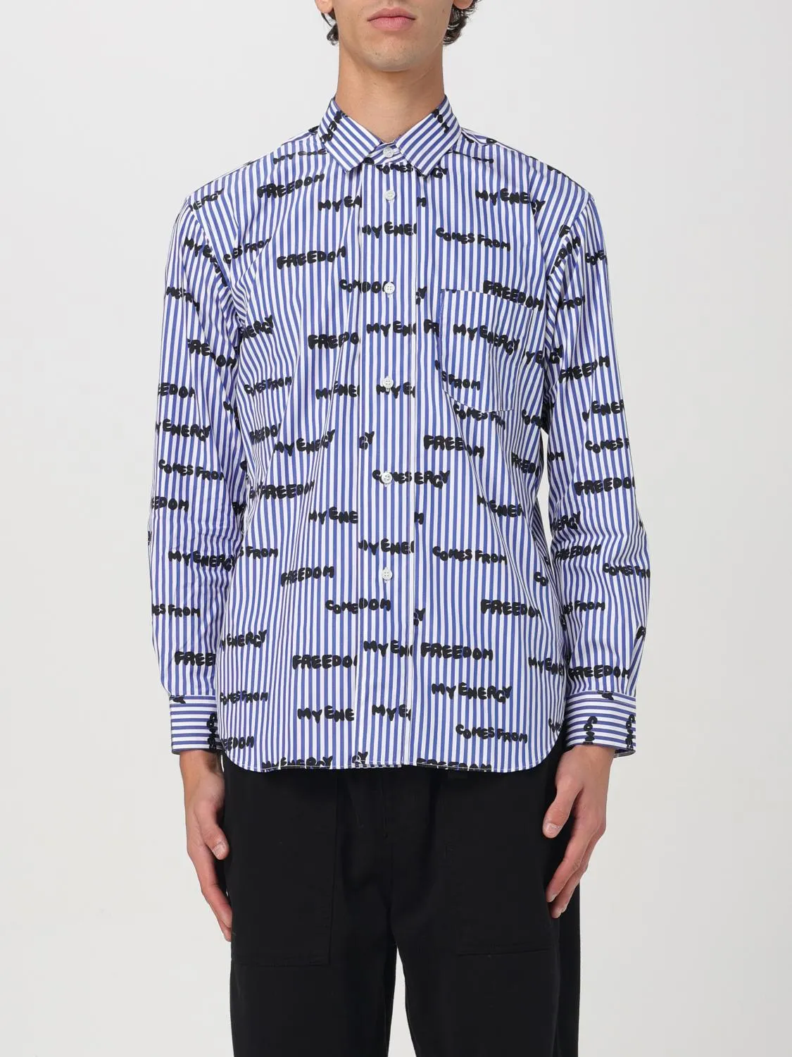 Camicia Comme Des Garcons in cotone con stampa slogan