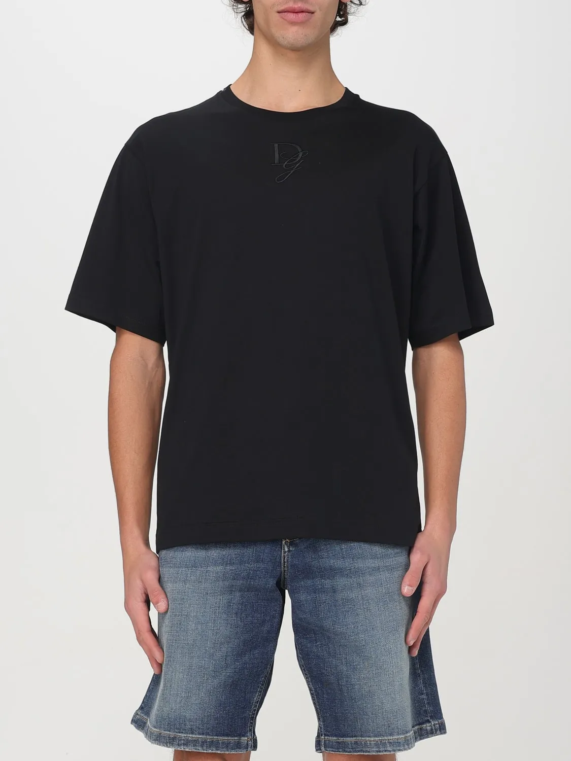 T-shirt basic in cotone con monogram DG Dolce & Gabbana
