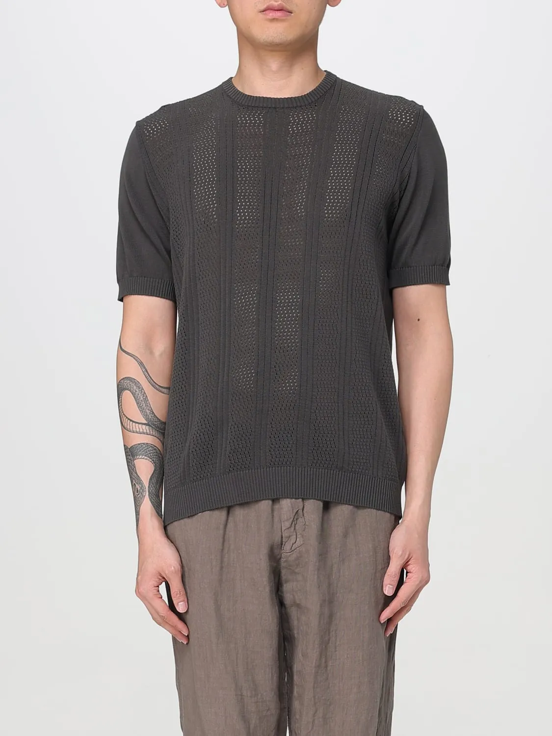 T-shirt a girocollo Drumohr in cotone tramato