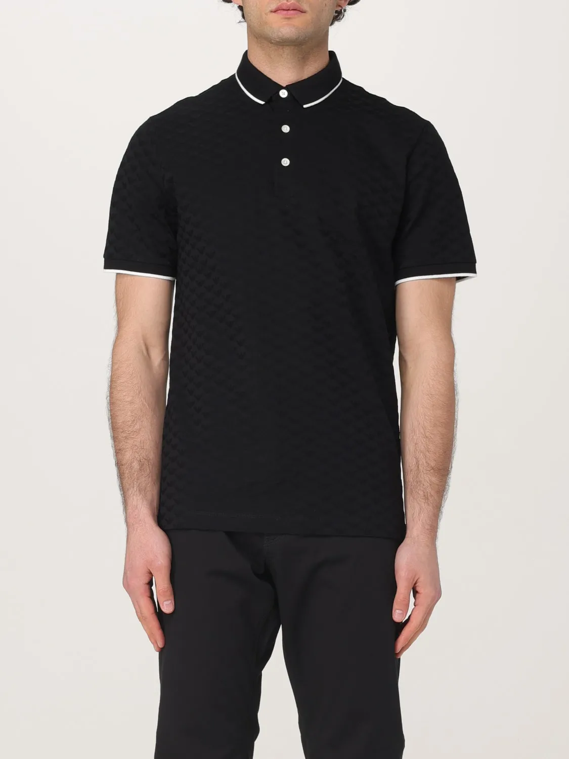 Polo in cotone con logo floccato all-over Emporio Armani