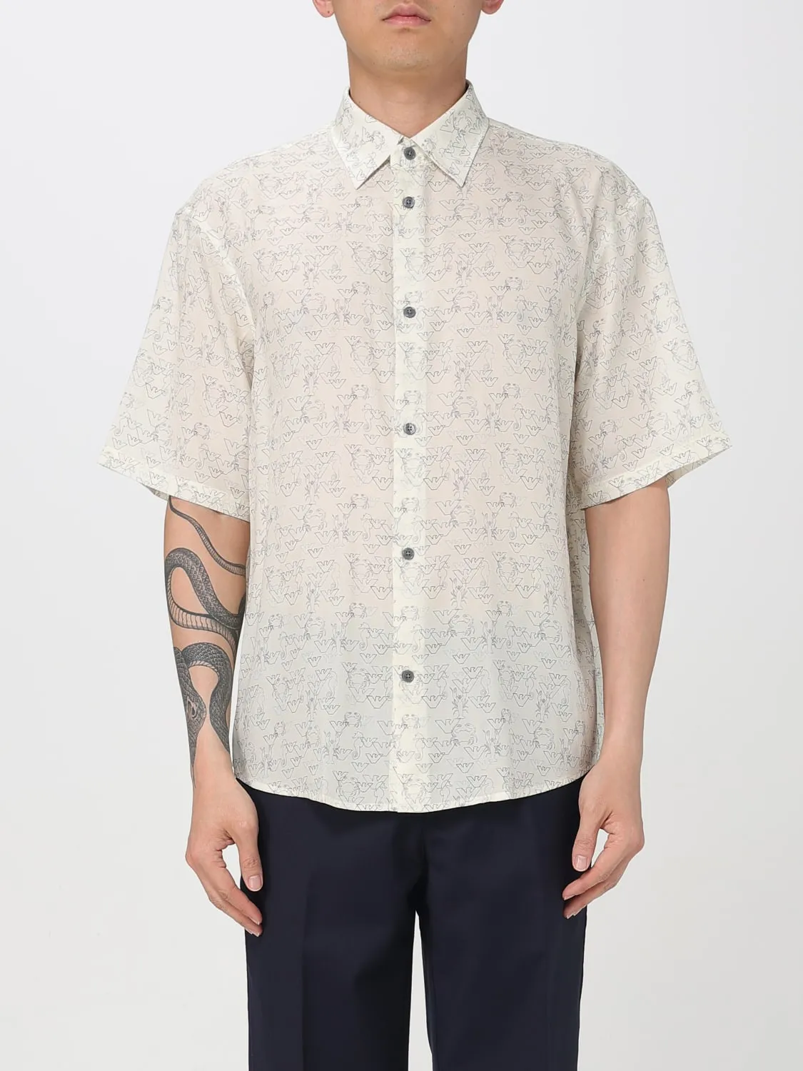 Camicia Emporio Armani in misto viscosa con stampa Eagle