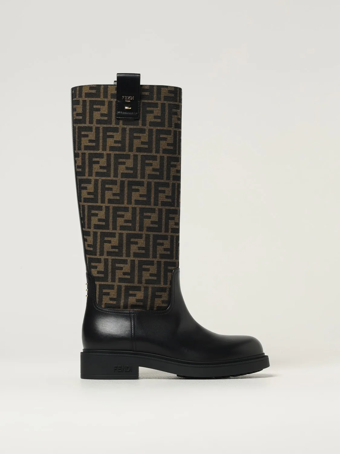 Stivale Filo Fendi in pelle e misto cotone jacquard
