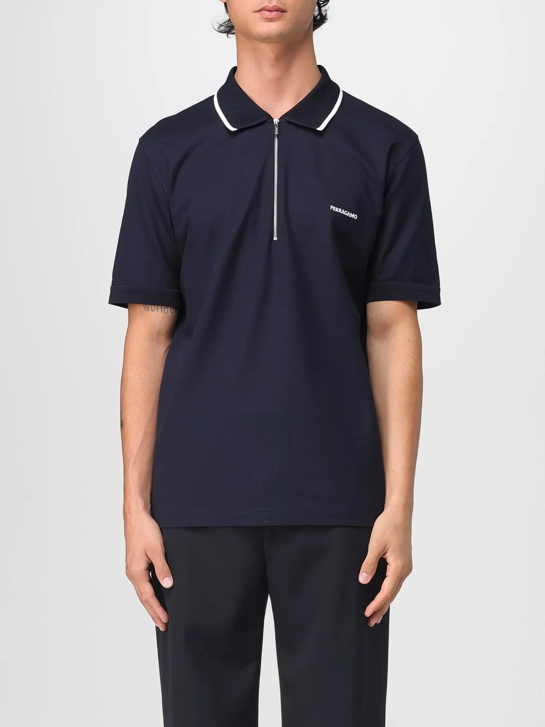 Polo Ferragamo in cotone con zip interrotta