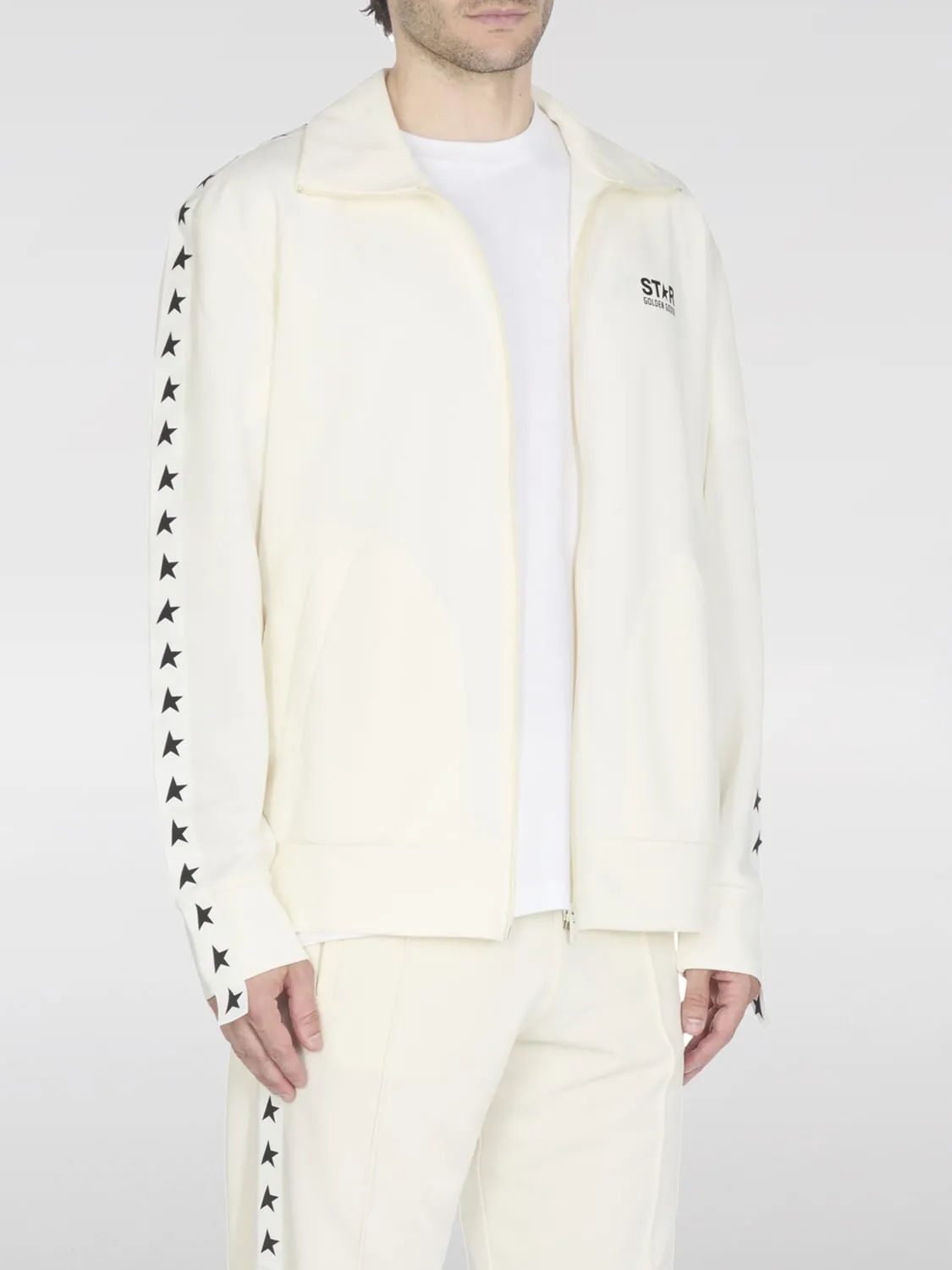 Felpa in poliestere con zip e logo Golden Goose