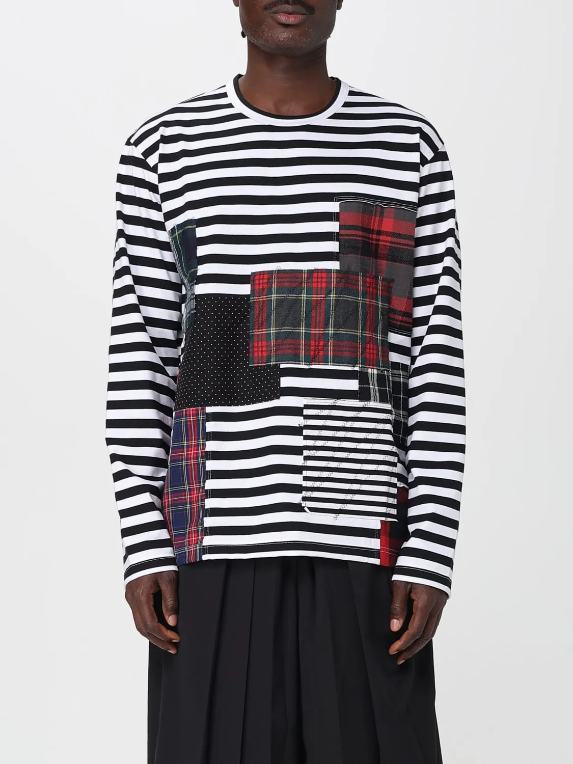 T-shirt a girocollo in cotone a righe Junya Watanabe