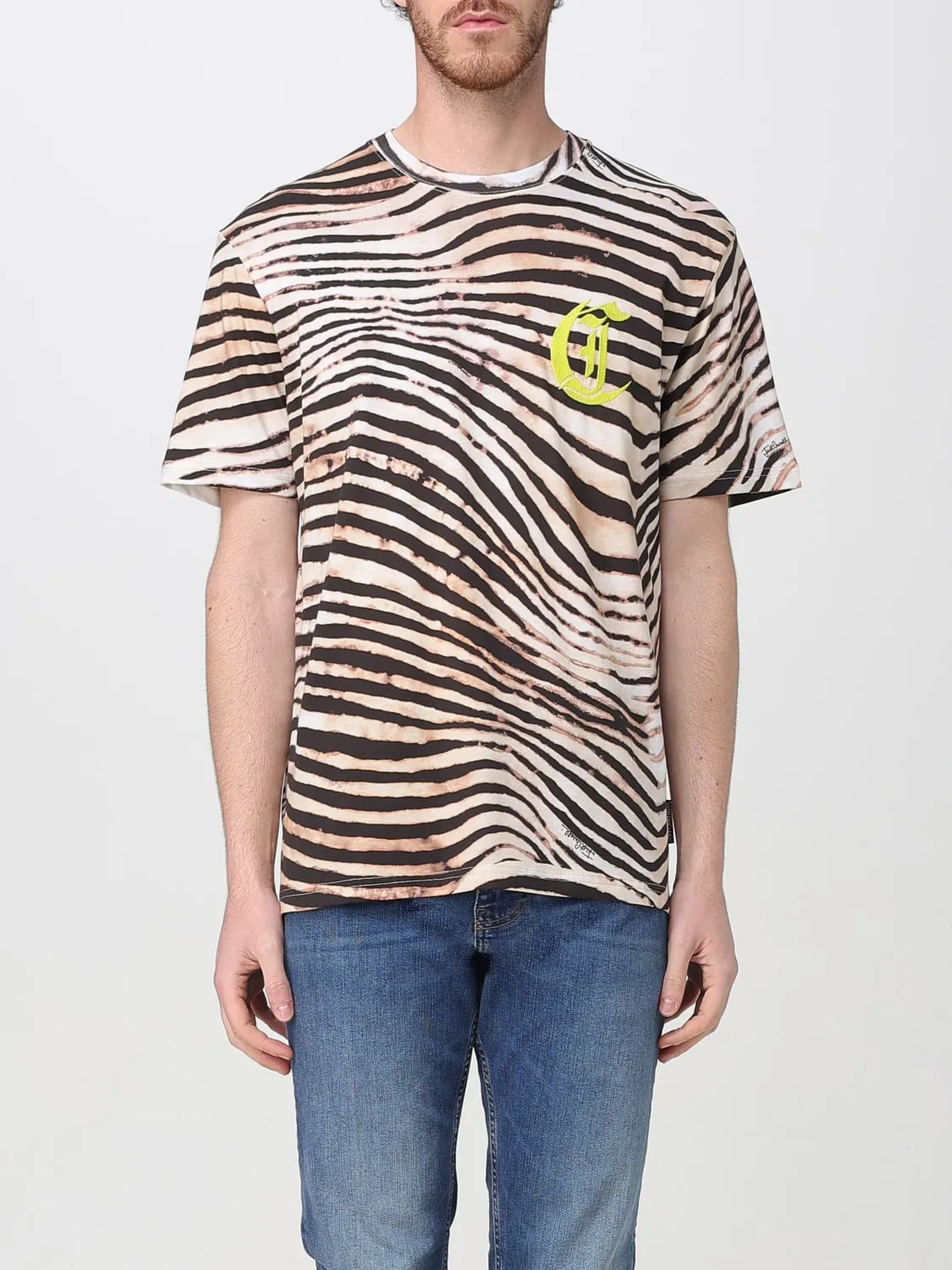 T-shirt in cotone zebrato con logo Just Cavalli