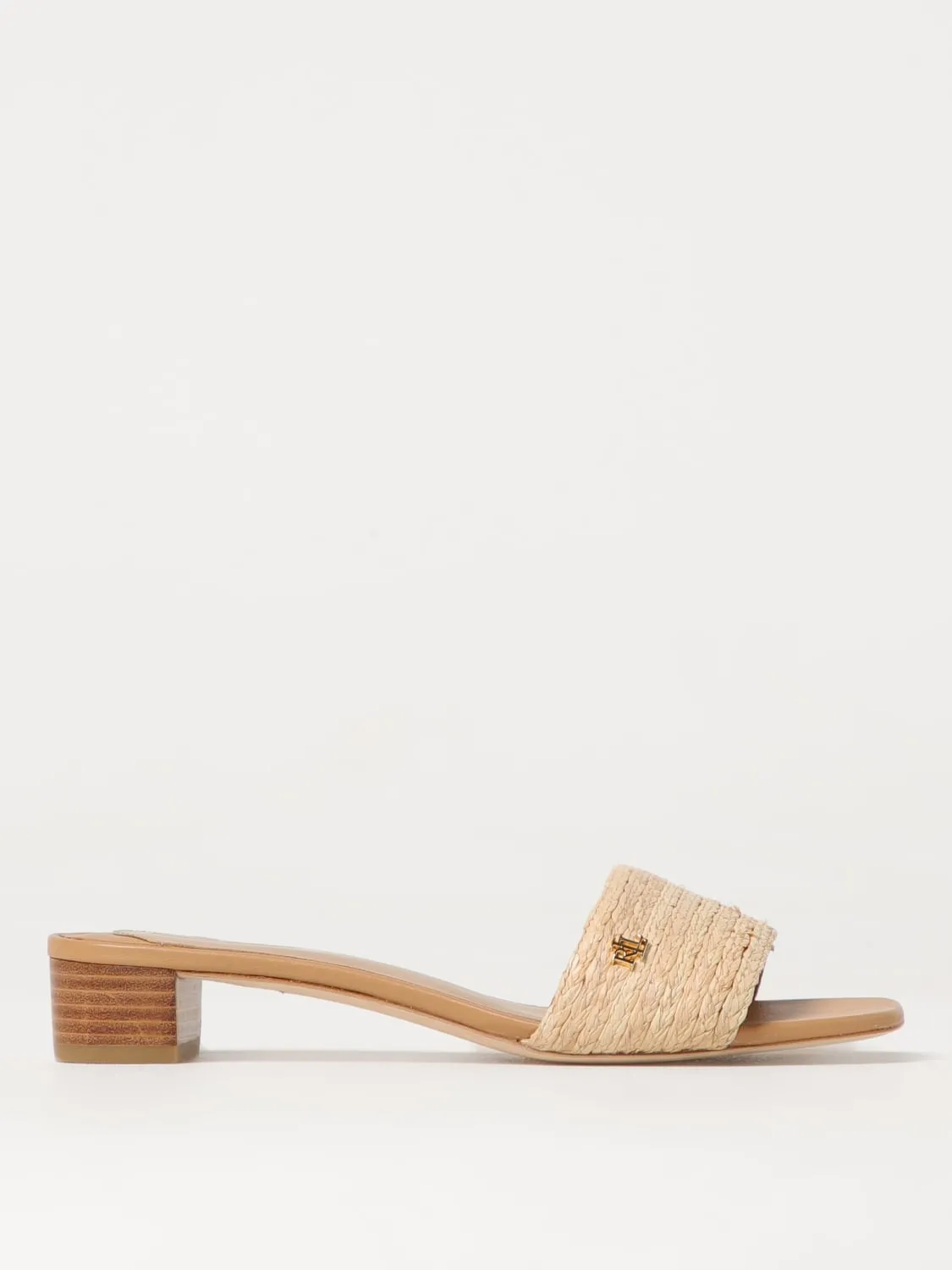 Mules Lauren Ralph Lauren in rafia di canapa intrecciata e pelle