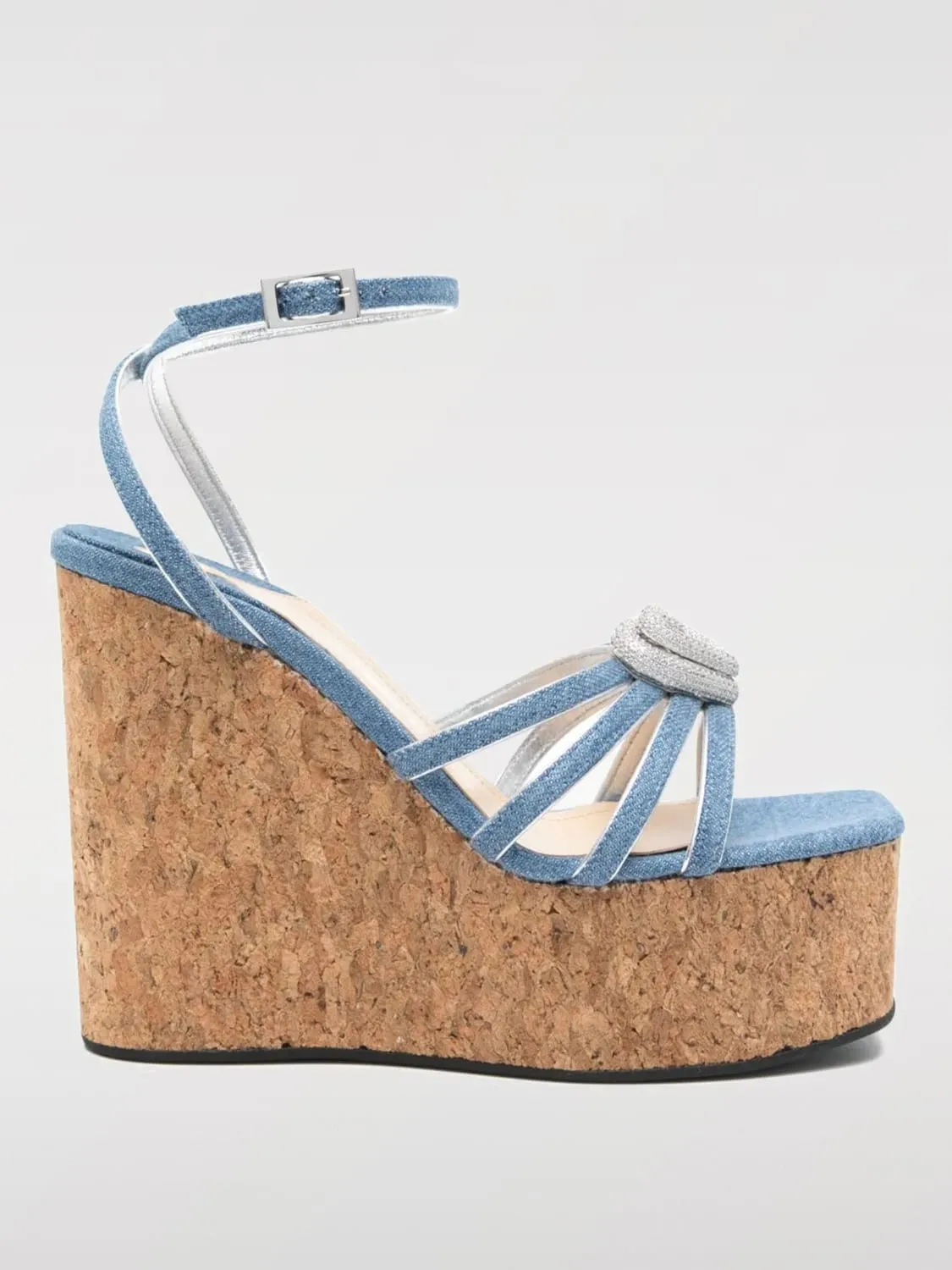 Sandalo con zeppa Mach&Mach in denim con cuori gioiello