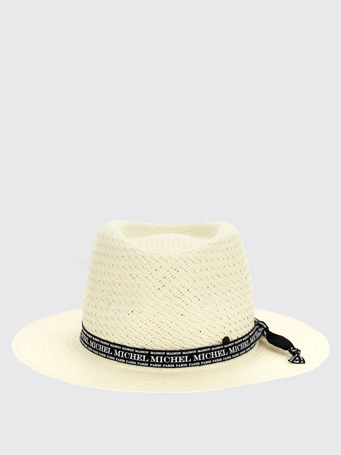 Cappello Fedora Maison Michel in rafia con fettuccia logata
