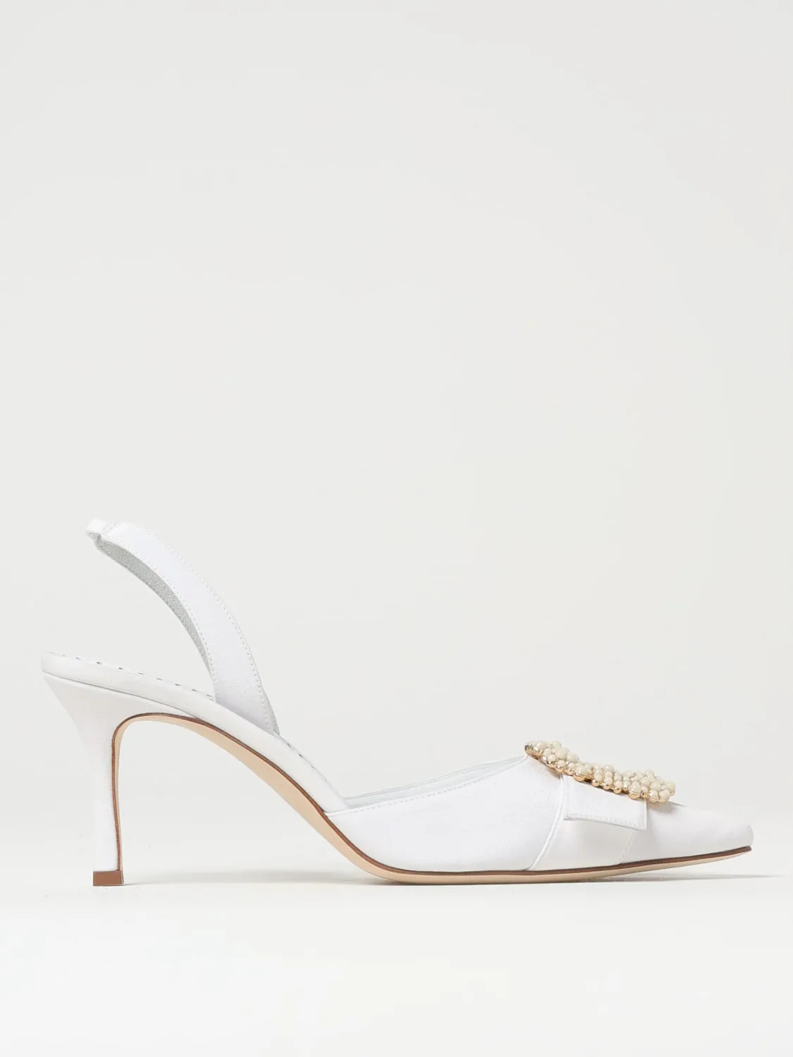 Slingback Manolo Blahnik in seta con fibbia gioiello