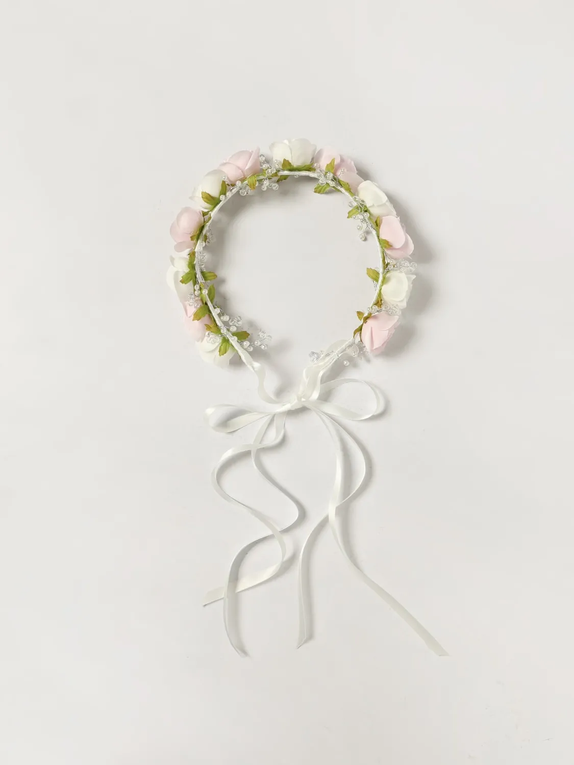 Coroncina Monnalisa in poliestere con rose e perline