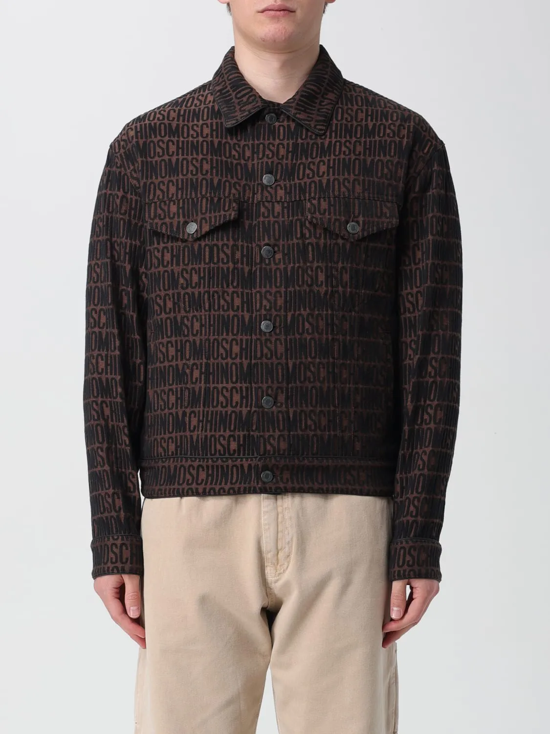 Giubbotto Moschino Couture in denim con fantasia logo