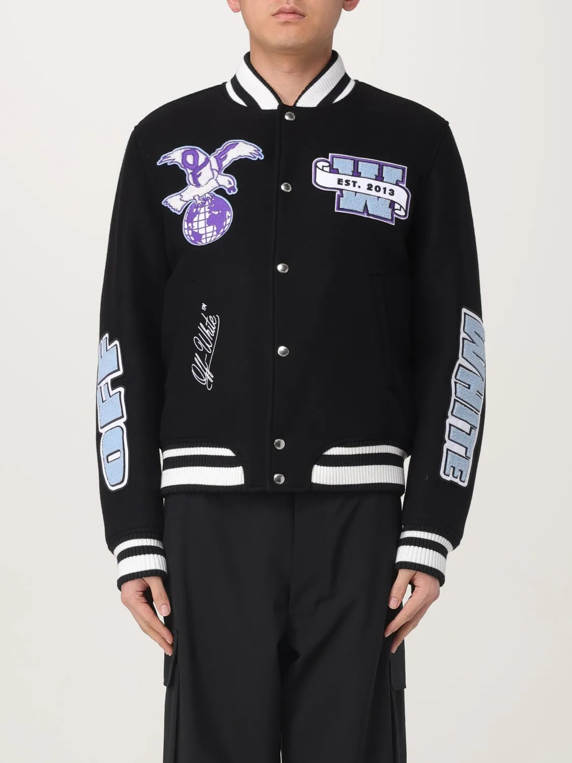 Bomber Off-White in misto lana con patch