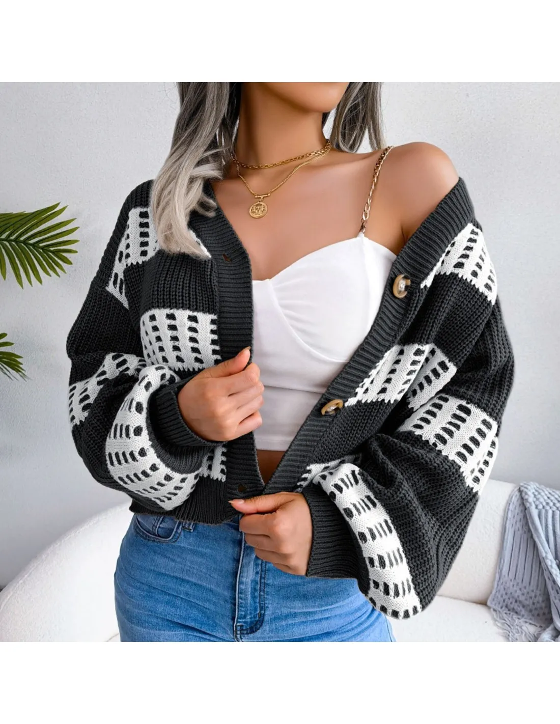 Open Front Chunky Knit Sweater For Women Long Sleeve Pullovers Knitwear Button Down Loose Short Cardigan Coats For Autum