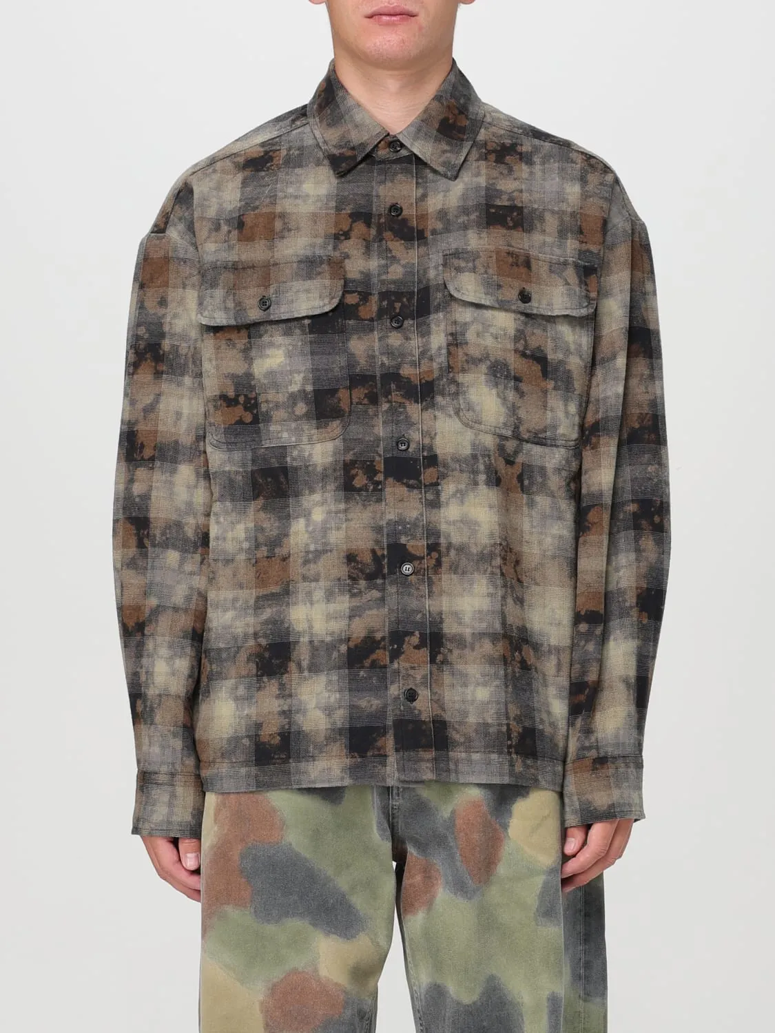 Camicia Palm Angels in misto cotone con motivo check camouflage