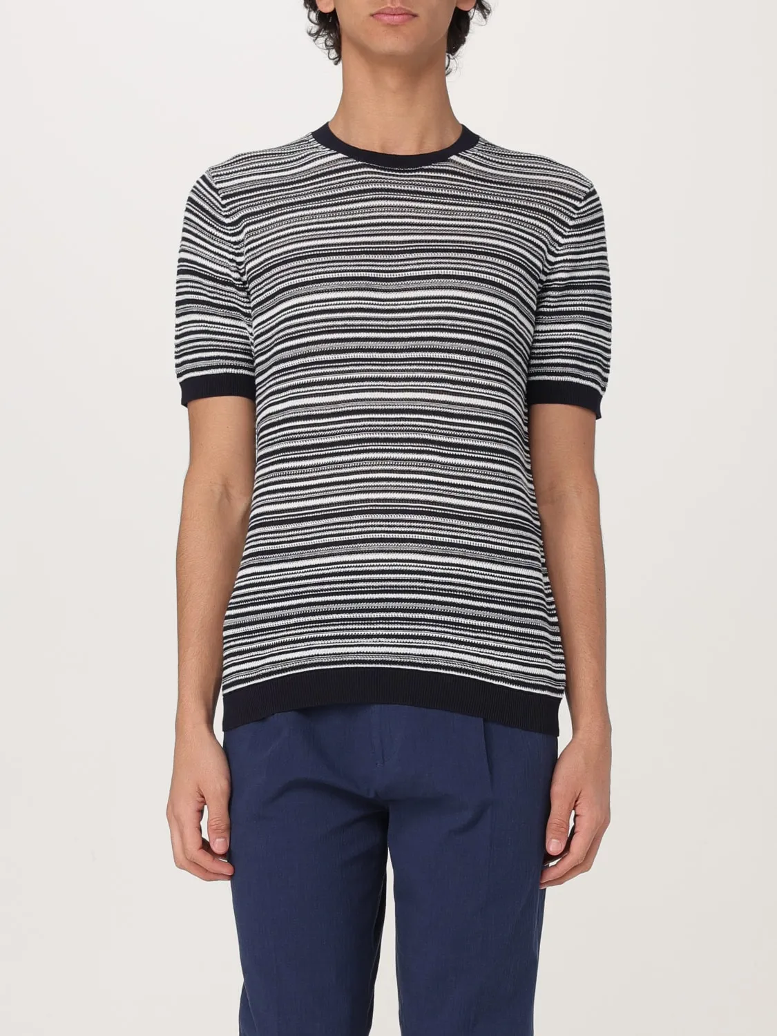 T-shirt a girocollo in cotone a righe Paolo Pecora