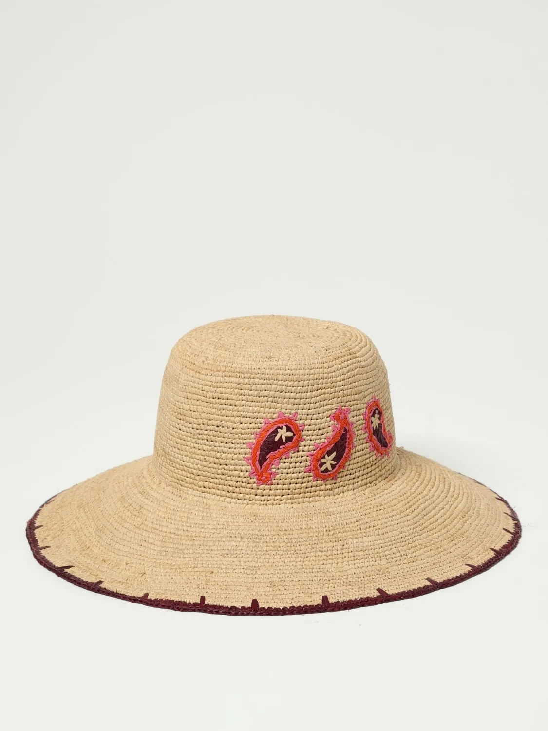 Cappello Paul Smith in rafia crochet con motivo paisley ricamato