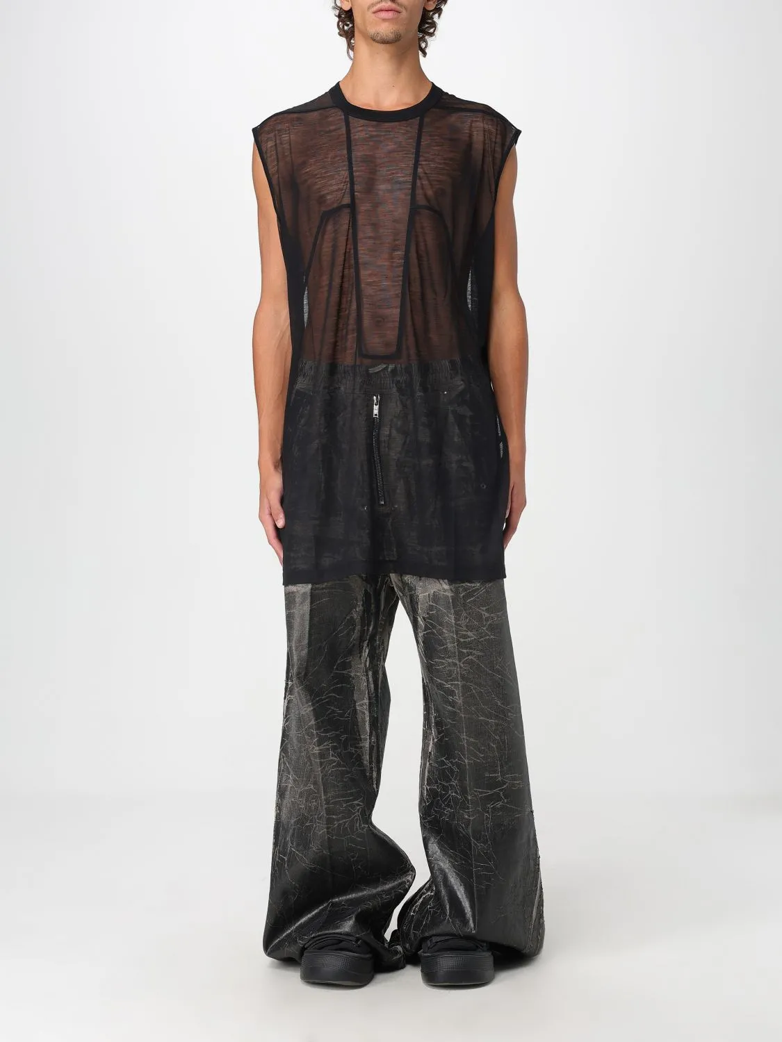 Top Rick Owens Drkshdw in jersey di lana trasparente