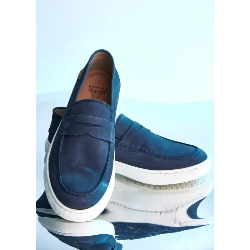 Mocassini blu in pelle