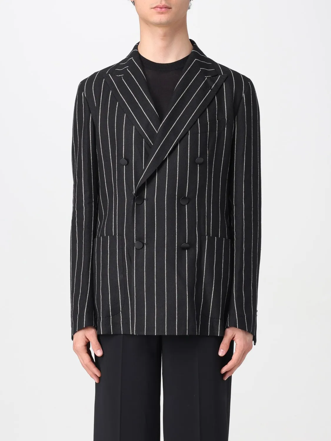 Blazer doppiopetto Tagliatore in misto lino con stampa gessata