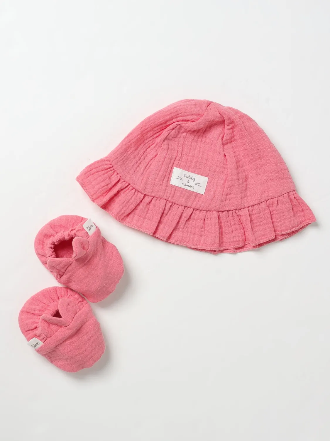 Set cappello + scarpe da culla Teddy & Minou in cotone