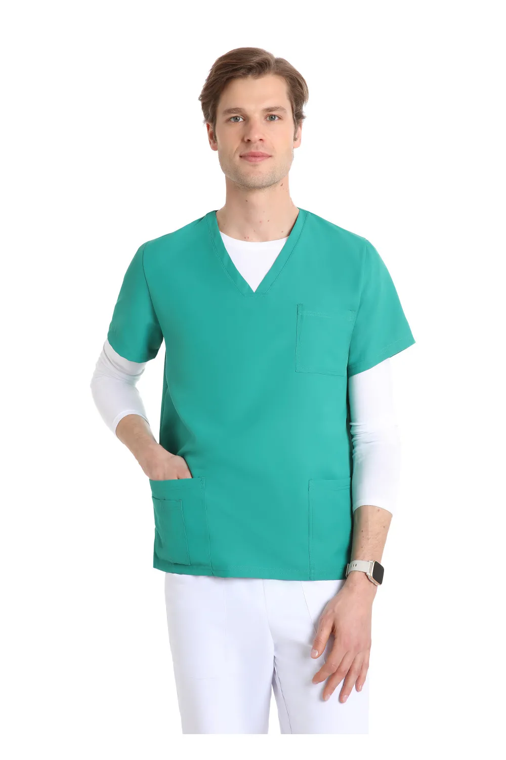 Blouse chirurgicale intelligente unisexe vert sans repassage