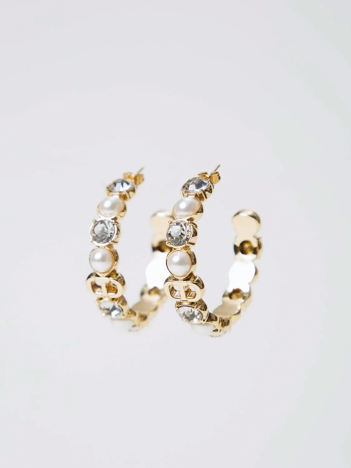 Orecchini Twinset in ottone con strass e perle cabochon