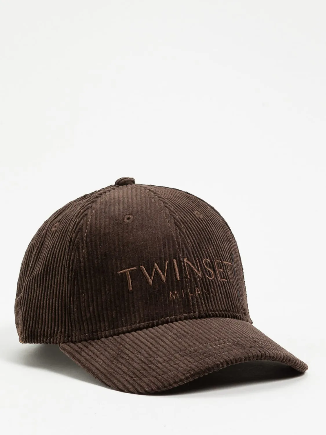 Cappello Twinset in velluto a coste con logo ricamato