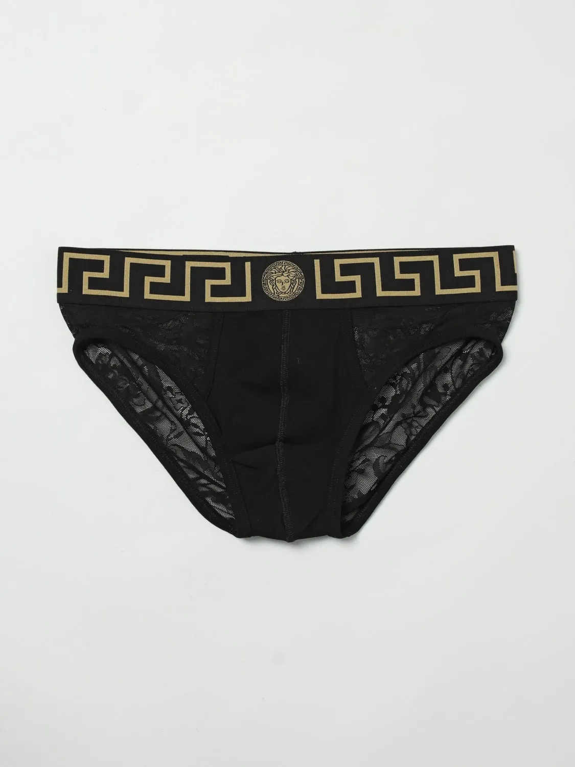 Slip Greca Versace in cotone stretch e pizzo