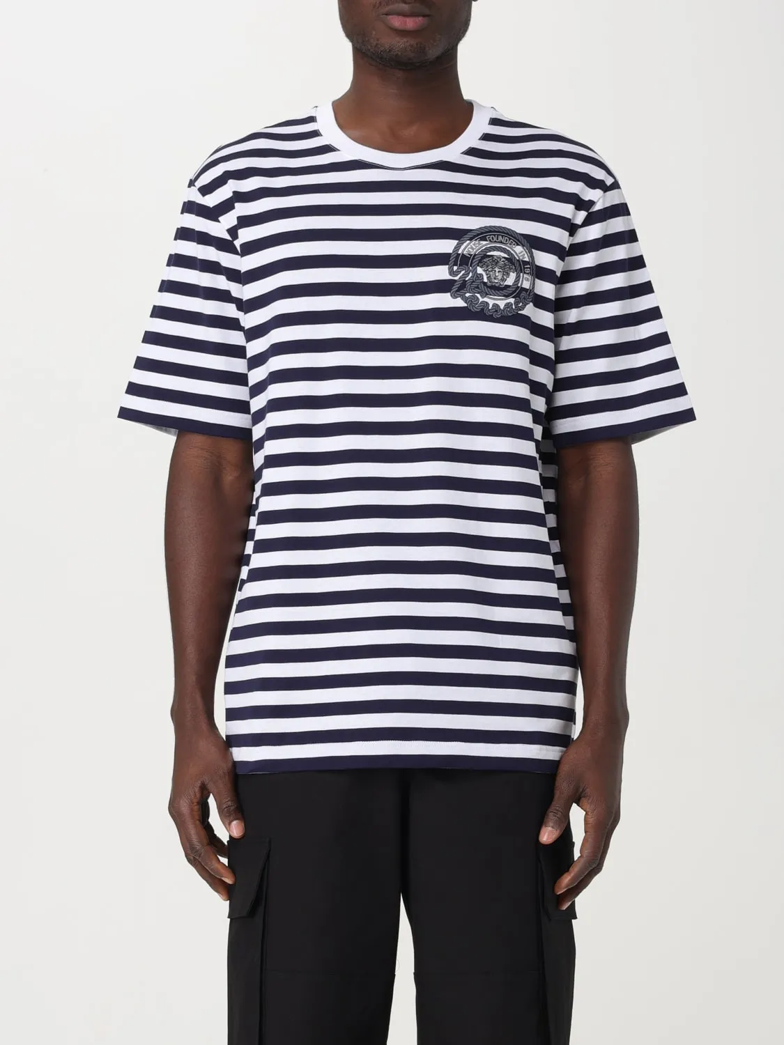 T-shirt Versace in cotone a righe