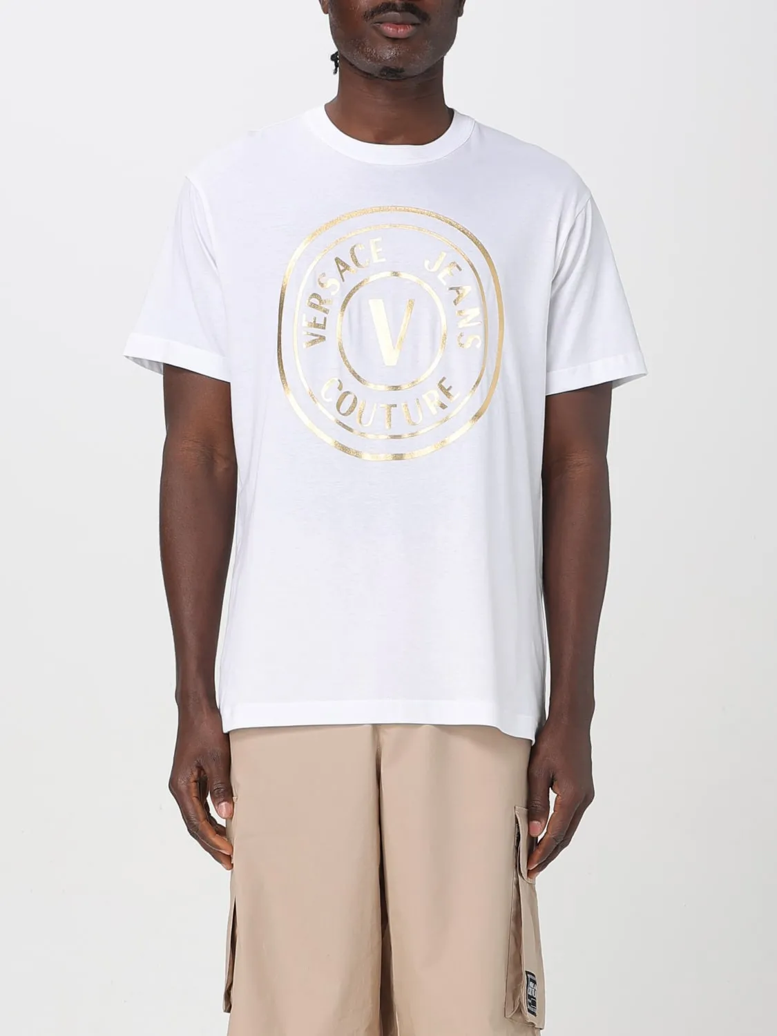 T-shirt in cotone con maxi logo Versace Jeans Couture