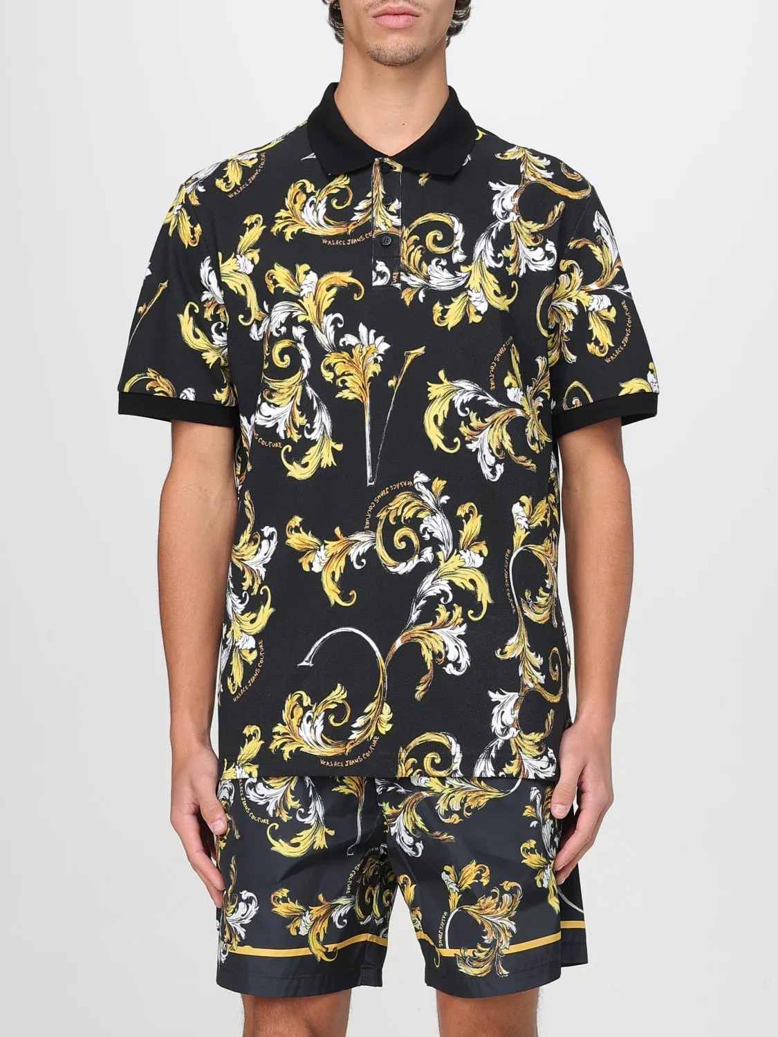 Polo Versace Jeans Couture in cotone con stampa Baroque