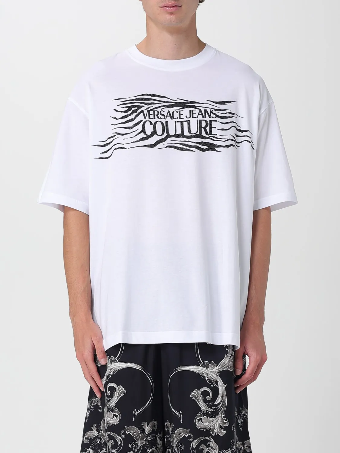 T-shirt con logo e strass Versace Jeans Couture