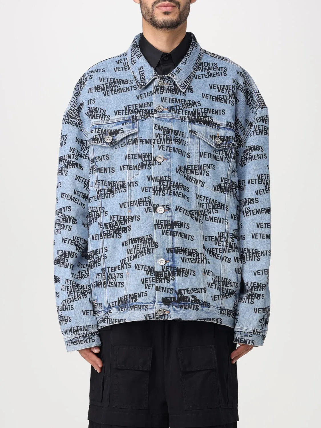 Giubbotto Vetements in denim con stampa logo