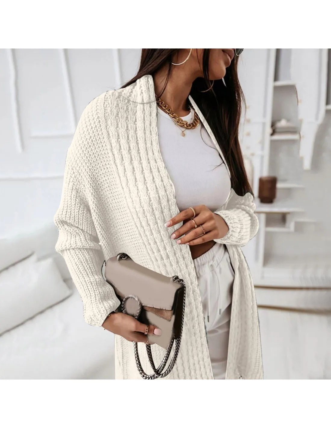 Women Solid Color Loose Fashion Sweater Cardigan Knit Long Sleeve Cardigan Jacket Coat Extra Long Sweaters Autumn Winte