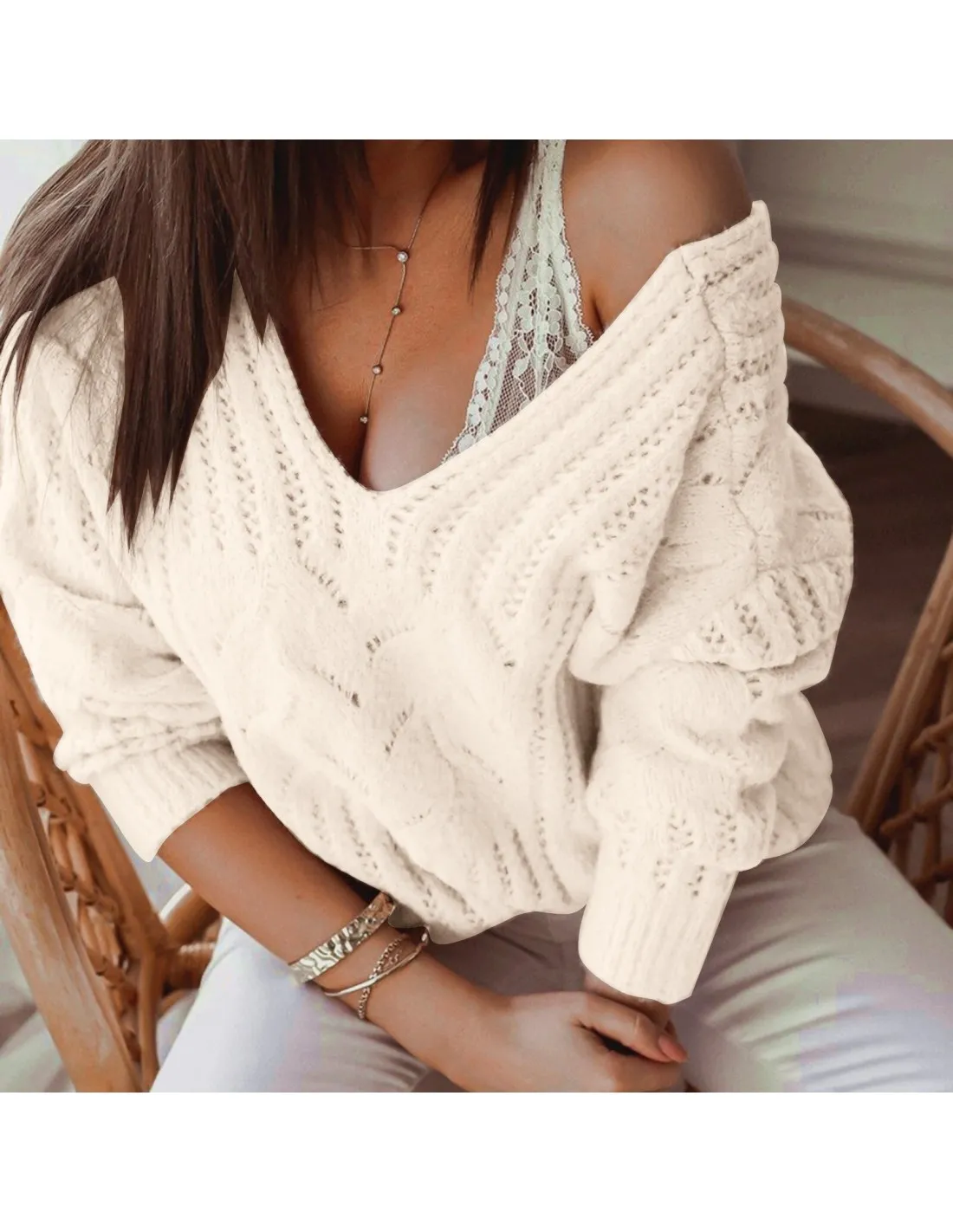 Women Warm Sweater Pullovers V Neck Sweater Long Sleeve Knit Pullover Solid Color Jumper Tops Autumn Thick Sweaters For